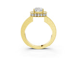 Yellow gold Cushion Halo Diamond Engagement Ring with Milgrain Pave Band and Four-Prong Setting_96