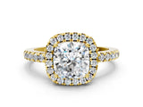 Yellow gold Cushion Halo Diamond Engagement Ring with Pavé Band and Four-Prong Setting_39