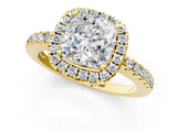 Yellow gold Cushion Halo Diamond Engagement Ring with Pavé Band and Four-Prong Setting_40