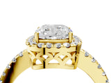 Yellow gold Cushion Halo Diamond Engagement Ring with Pavé Band and Four-Prong Setting_43
