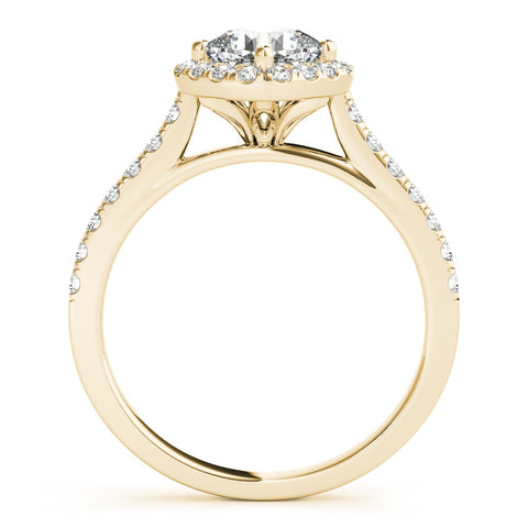 Yellow gold Cushion Halo Diamond Engagement Ring with Pave Band and Four-Prong Setting 2