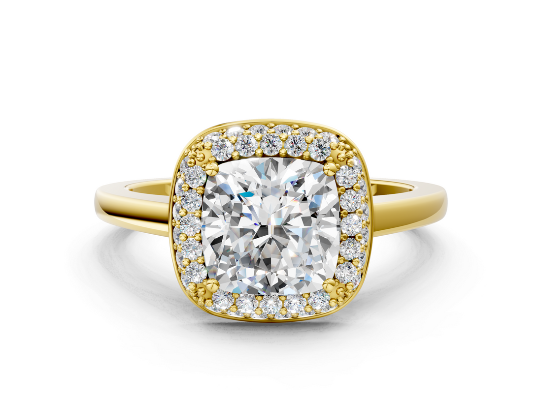 Yellow gold Cushion Halo Diamond Engagement Ring with Solitaire Band and Four-Prong Setting_20