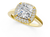 Yellow gold Cushion Halo Diamond Engagement Ring with Solitaire Band and Four-Prong Setting_21