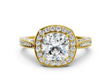 Yellow gold Cushion Halo Diamond Engagement Ring with Split Shank Band and Four-Prong Setting_6