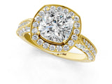 Yellow gold Cushion Halo Diamond Engagement Ring with Split Shank Band and Four-Prong Setting_7