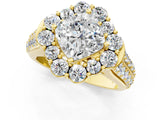 Yellow gold Cushion Halo Diamond Engagement Ring with Split Shank and Prong Setting_67