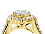 Yellow gold Cushion Halo Diamond Engagement Ring with Split Shank and Prong Setting_70