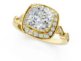Yellow gold Cushion Halo Diamond Engagement Ring with Twisted Band and Four-Prong Setting 1