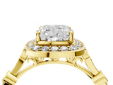 Yellow gold Cushion Halo Diamond Engagement Ring with Twisted Band and Four-Prong Setting 4