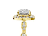 Yellow gold Cushion Halo Diamond Engagement Ring with Twisted Band and Four-Prong Setting 5