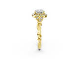 Yellow gold Cushion Halo Diamond Engagement Ring with Vintage-Inspired Band and Four-Prong Setting_5
