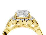 Yellow gold Cushion Halo Diamond Engagement Ring with Vintage-Inspired Band and Four-Prong Setting_7
