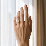 Yellow gold Cushion Halo Diamond Floral Band with Four-Prong Setting_12