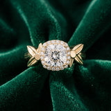 Yellow gold Cushion Halo Diamond Floral Band with Four-Prong Setting_15