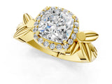 Yellow gold Cushion Halo Diamond Floral Band with Four-Prong Setting_74