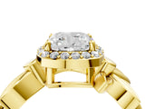 Yellow gold Cushion Halo Diamond Floral Band with Four-Prong Setting_77