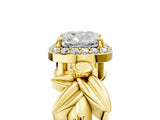 Yellow gold Cushion Halo Diamond Floral Band with Four-Prong Setting_78