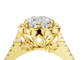 Yellow gold Cushion Halo Diamond Floral Split Shank Engagement Ring 4