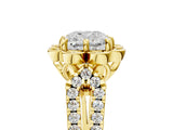 Yellow gold Cushion Halo Diamond Floral Split Shank Engagement Ring 5