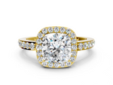 Yellow gold Cushion Halo Diamond Pavé Band Ring with Prong Setting_19