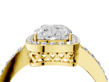 Yellow gold Cushion Halo Diamond Pavé Band Ring with Prong Setting_23