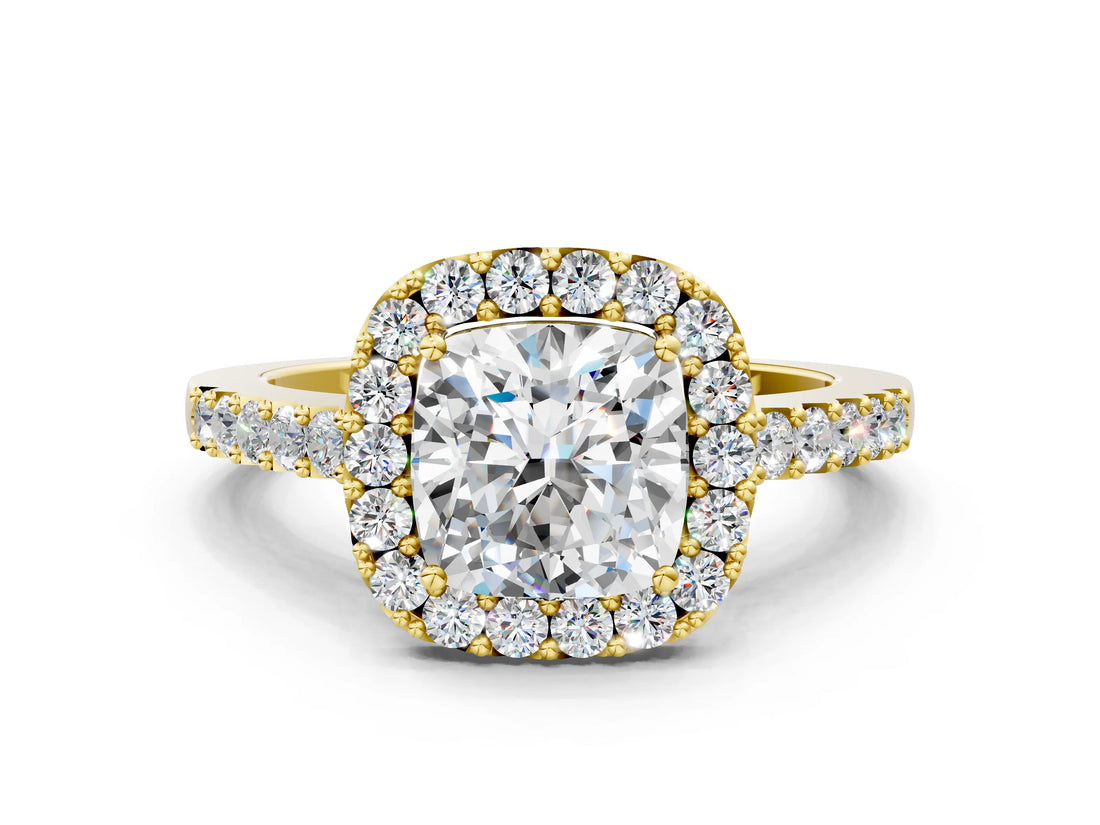 Yellow gold Cushion Halo Diamond Pavé Solitaire Ring_33