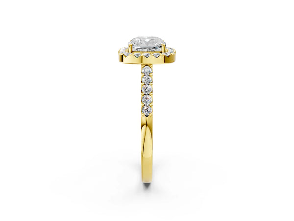 Yellow gold Cushion Halo Diamond Pavé Solitaire Ring