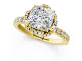 Yellow gold Cushion Halo Diamond Pave Band Ring with Four-Prong Setting_16