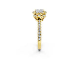 Yellow gold Cushion Halo Diamond Pave Band Ring with Four-Prong Setting_17