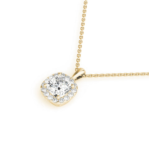 Yellow gold Cushion Halo Diamond Pendant with Four-Prong Setting 1