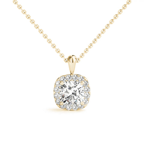 Yellow gold Cushion Halo Diamond Pendant with Four-Prong Setting