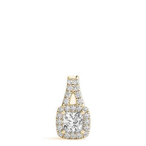Yellow gold Cushion Halo Diamond Pendant with Princess Cut Stone and Four-Prong Setting 1