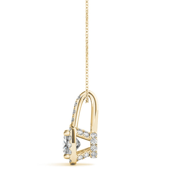 Yellow gold Cushion Halo Diamond Pendant with Princess Cut Stone and Four-Prong Setting 2