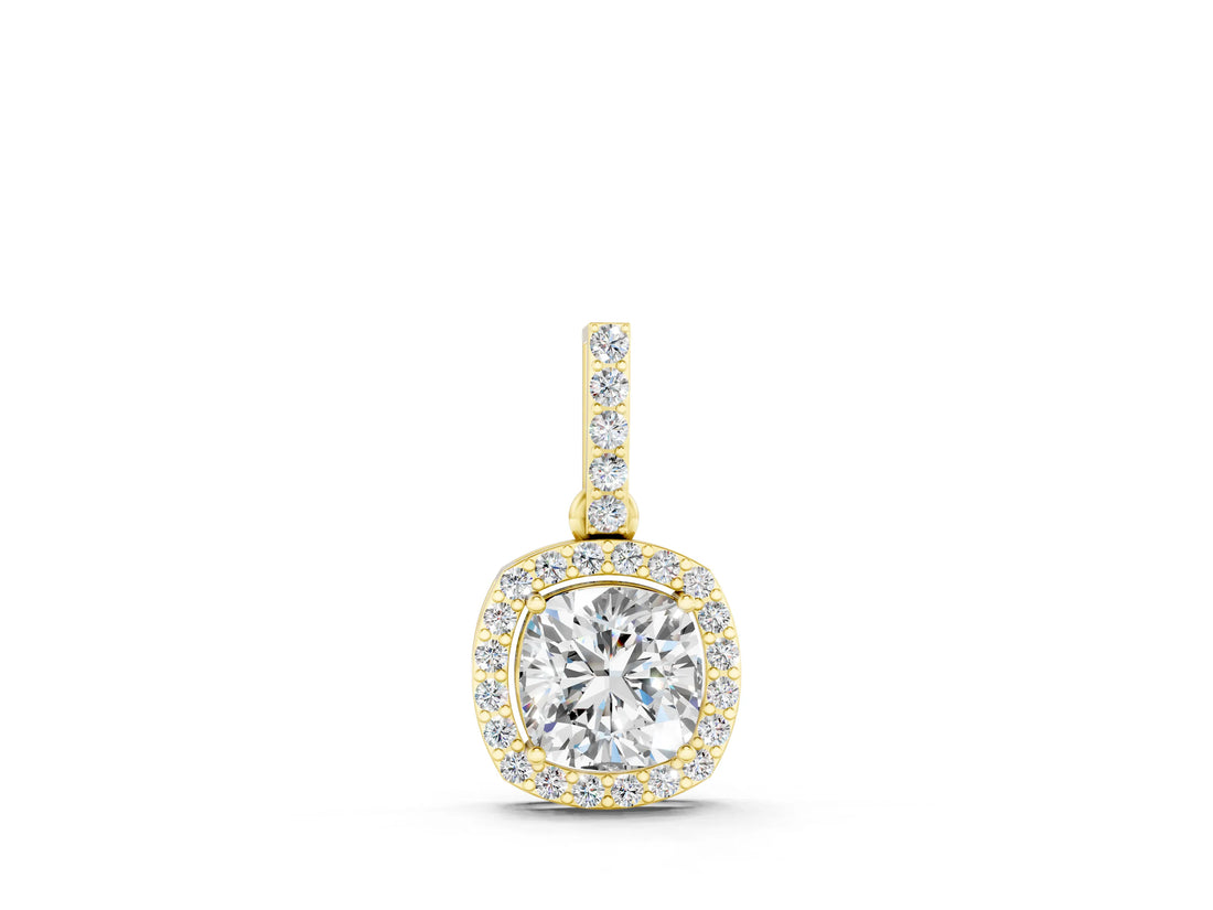 Yellow gold Cushion Halo Diamond Pendant with Prong Setting_4