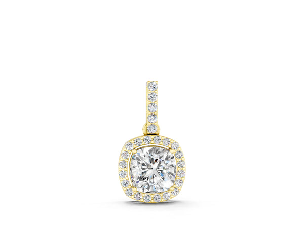 Yellow gold Cushion Halo Diamond Pendant with Prong Setting