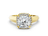 Yellow gold Cushion Halo Diamond Ring with Cathedral Band and Four-Prong Setting_62