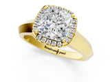 Yellow gold Cushion Halo Diamond Ring with Cathedral Band and Four-Prong Setting_63
