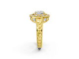 Yellow gold Cushion Halo Diamond Ring with Milgrain Bezel and Prong Setting_8