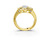 Yellow gold Cushion Halo Diamond Ring with Milgrain Bezel and Prong Setting_9