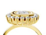 Yellow gold Cushion Halo Diamond Ring with Milgrain Edge and Round Prong Setting_28