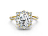 Yellow gold Cushion Halo Diamond Ring with Pavé Band and Prong Setting_37
