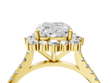 Yellow gold Cushion Halo Diamond Ring with Pavé Band and Prong Setting_41