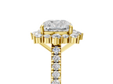 Yellow gold Cushion Halo Diamond Ring with Pavé Band and Prong Setting_42