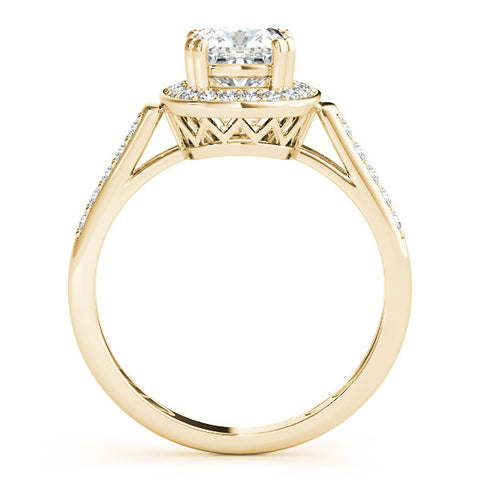 Yellow gold Cushion Halo Diamond Ring with Split Shank and Four-Prong Setting 2
