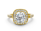 Yellow gold Cushion Halo Diamond Ring with Split Shank and Four-Prong Setting_57