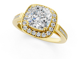 Yellow gold Cushion Halo Diamond Ring with Split Shank and Four-Prong Setting_58