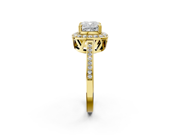 Yellow Gold Cushion Cut Halo Engagement Ring Setting - Design RJ-474