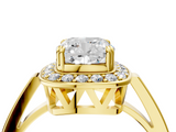 Yellow gold Cushion Halo Diamond Ring with Split Shank and Four-Prong Setting_61