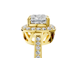Yellow gold Cushion Halo Diamond Ring with Split Shank and Four-Prong Setting_62