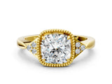 Yellow gold Cushion Halo Diamond Ring with Tapered Band and Four-Prong Setting_10